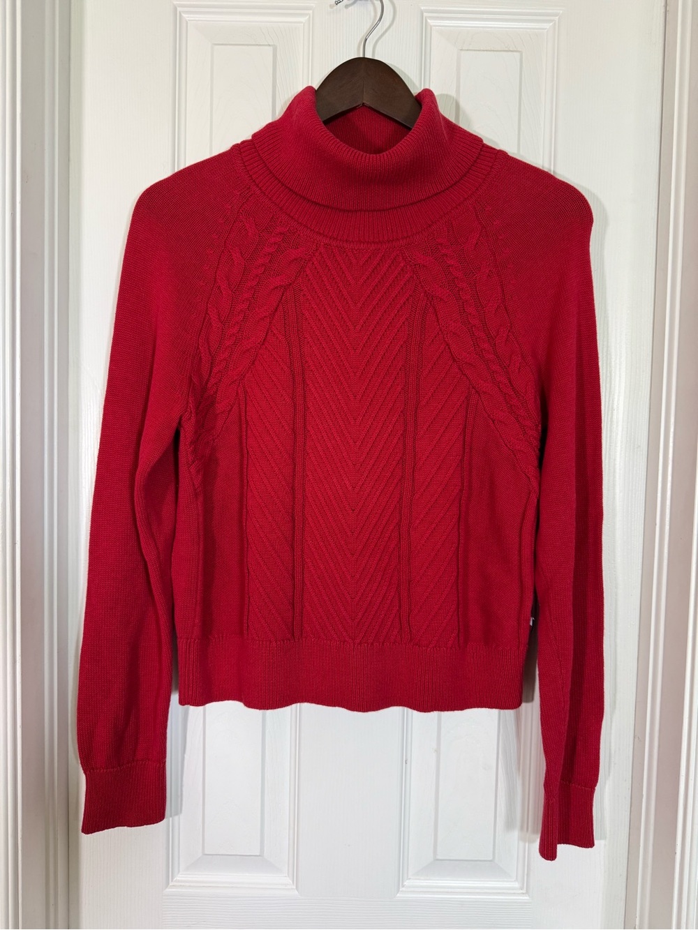 Tommy Jeans Cable Knit Turtleneck Sweater Red Long Sleeve Pullover Size Small